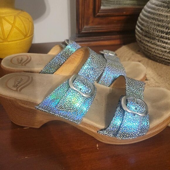 Dansko Womens Clog Sandals Sophie Shagreen In Iridescent Blue Sz 39 (8.5) - Picture 2 of 9
